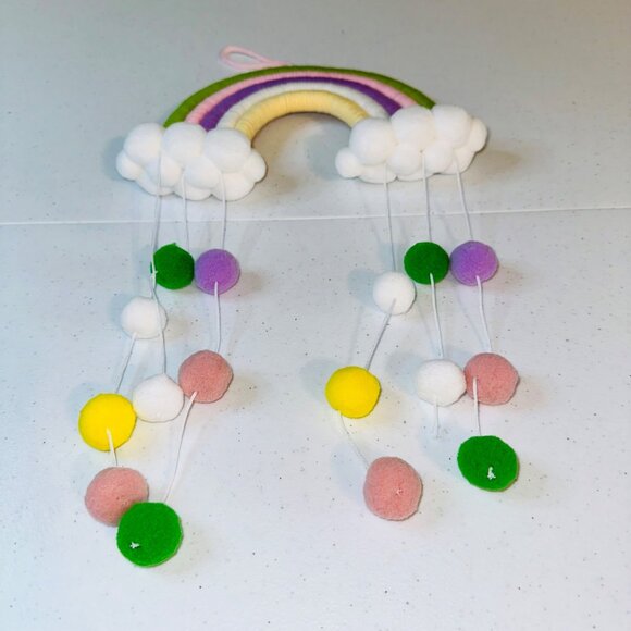 Woven Rainbow Wall Hanging Decorations with Pom Pom Tassels Nursery Playroom - Picture 4 of 7